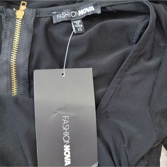 NEW Fashion Nova Oh So Fresh Ruched Mesh Mini Dress in Black Size XS - Picture 7 of 11